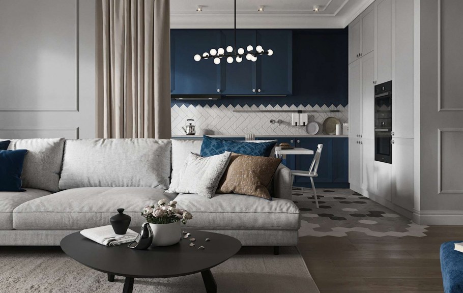 Кухня гостиная с большими окнами