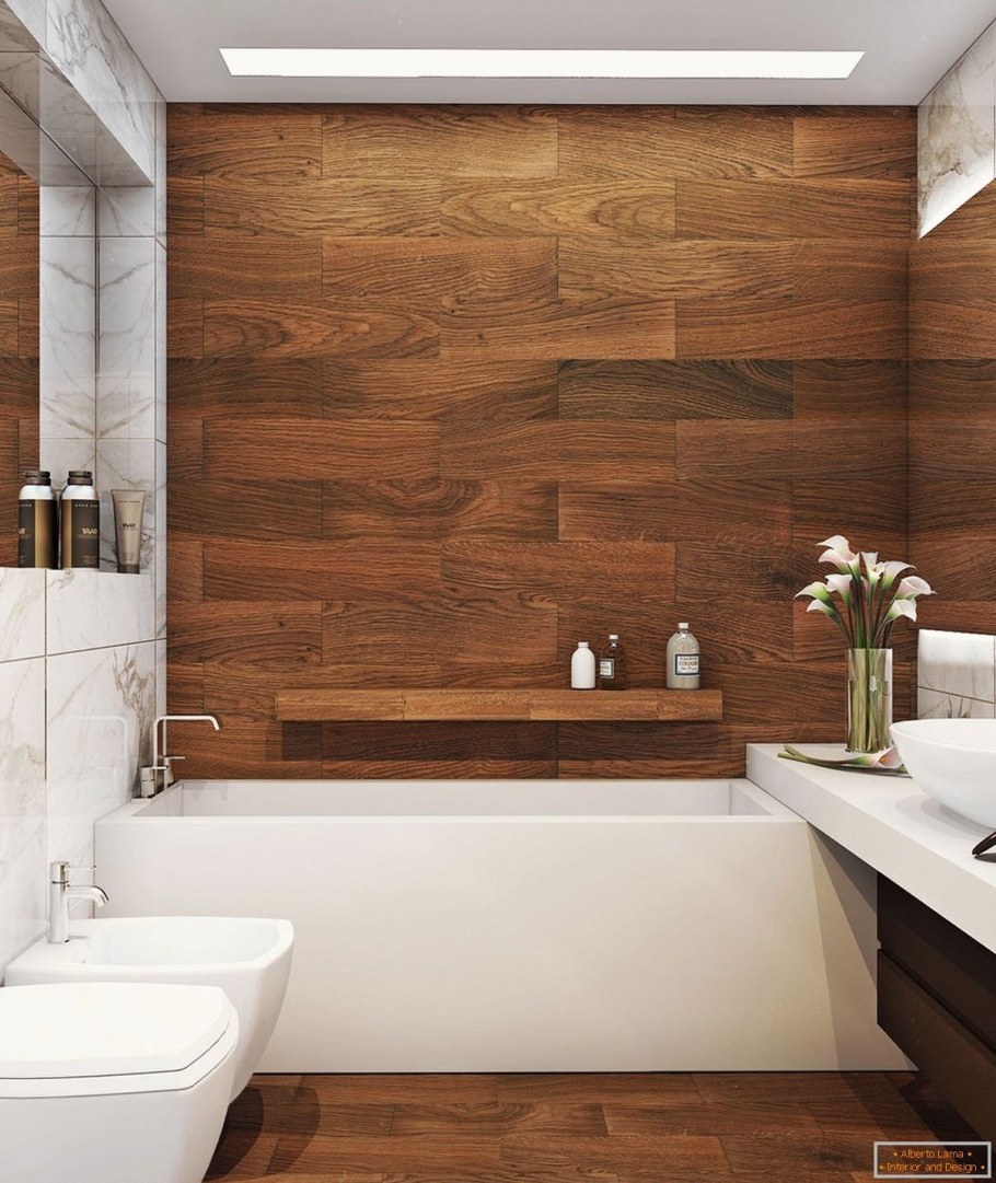 Ванная с плиткой под дерево