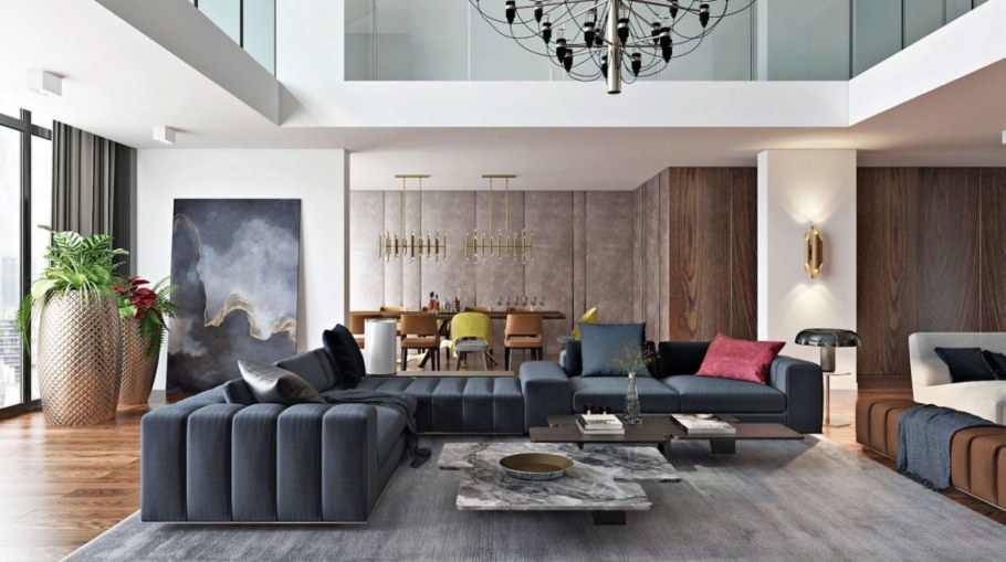 Сочетание серого белого и дерева в интерьере