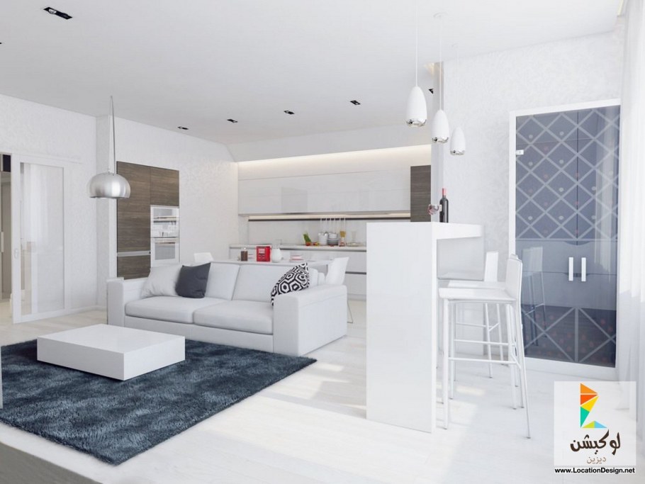 Белая кухня гостиная