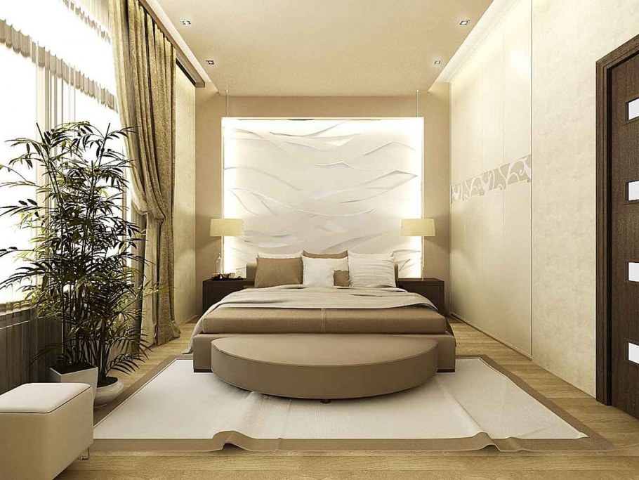 Современный интерьер спальни бежевый