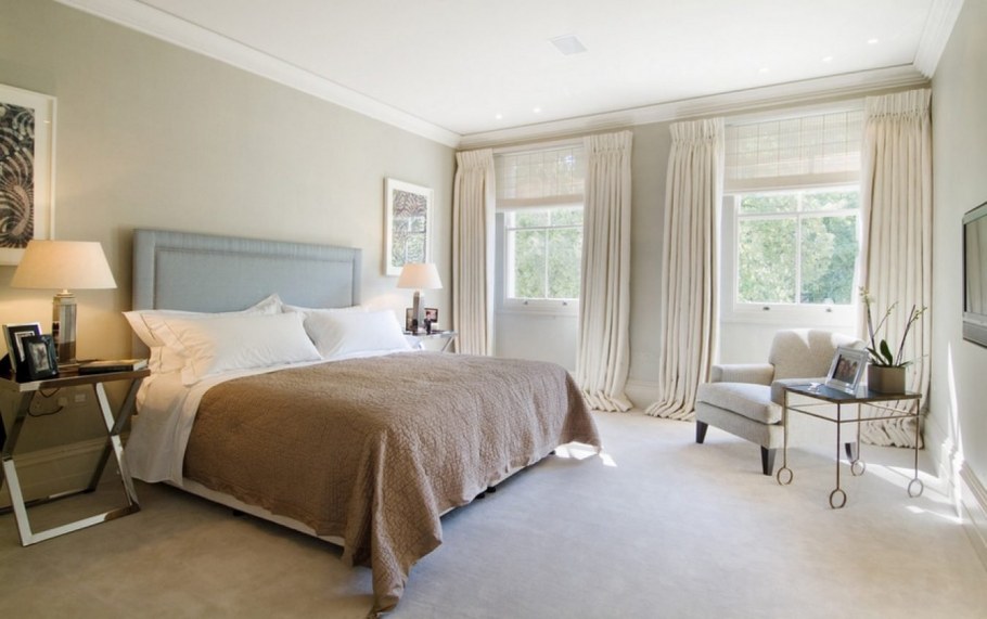 Бежевые стены в спальне