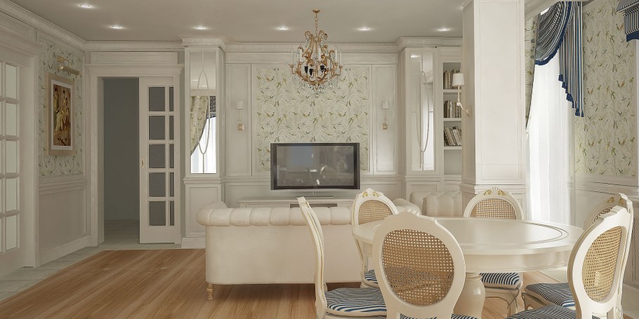 Молдинг в интерьере гостиной в стиле Прованс