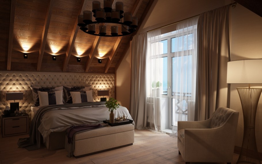 Интерьер спальни в загородном доме