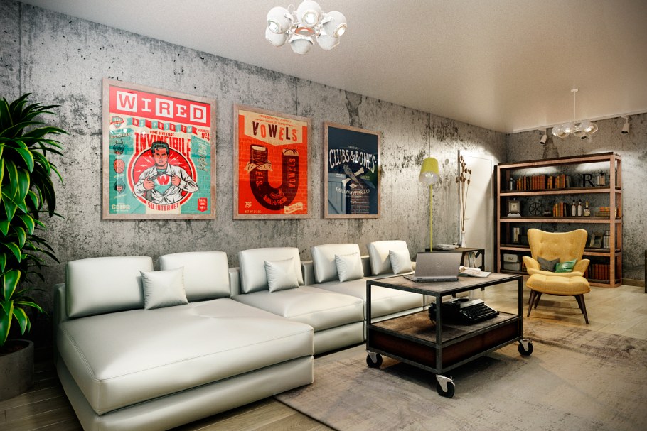 Картины в интерьере лофт