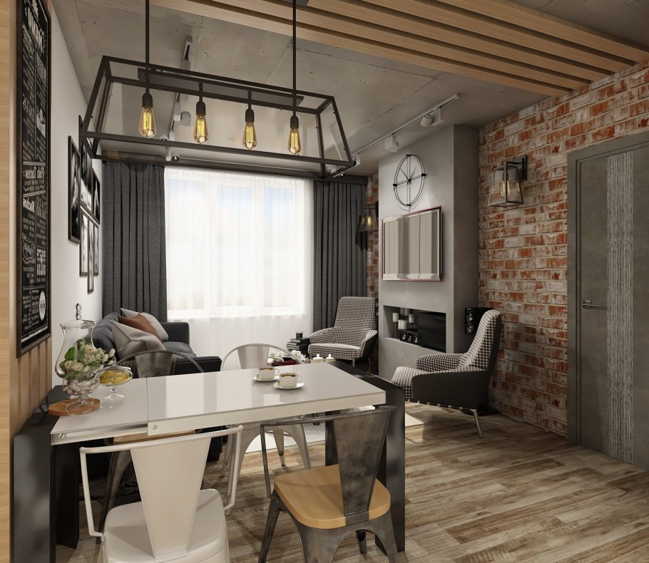 Дизайн студии 30 кв.м в стиле лофт