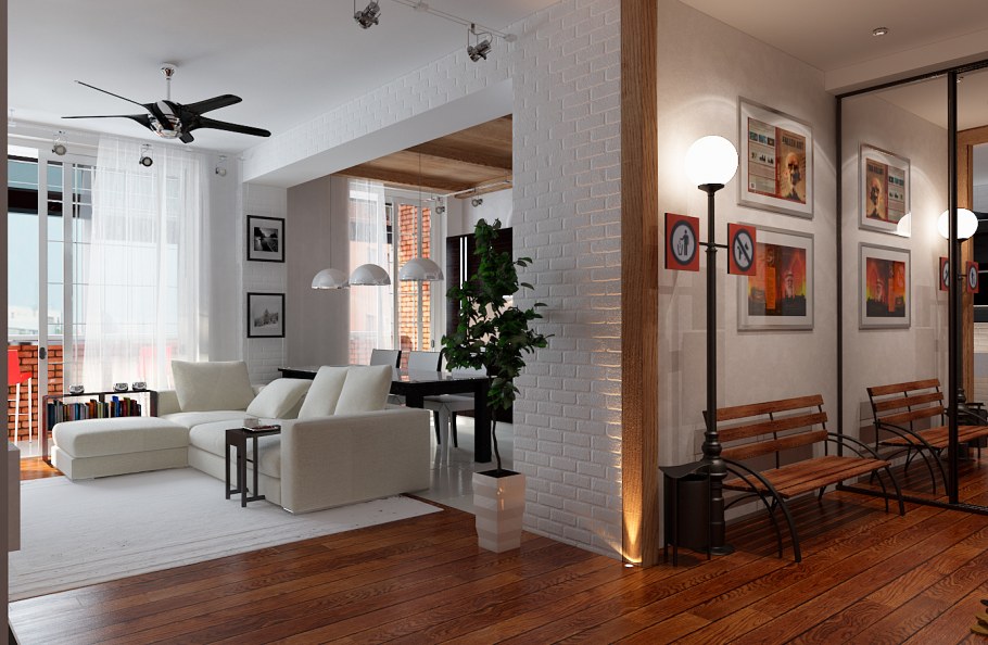Гостиная студия в стиле лофт