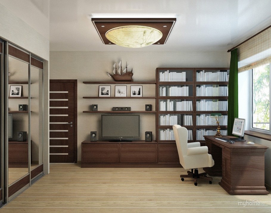 Планировка домашнего кабинета-библиотеки