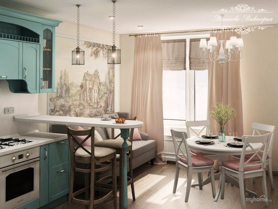 Кухня-гостиная 20 кв.м в стиле Прованс