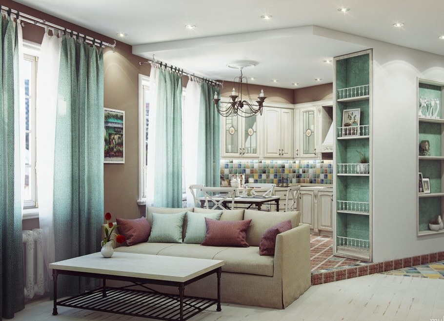 Интерьер кухни-гостиной в стиле Прованс