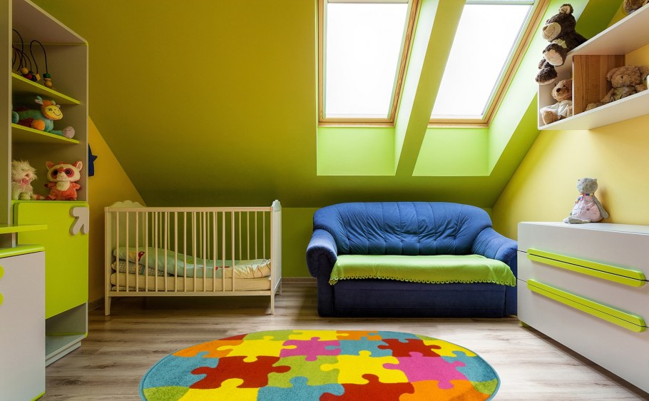 Желто зеленая детская комната