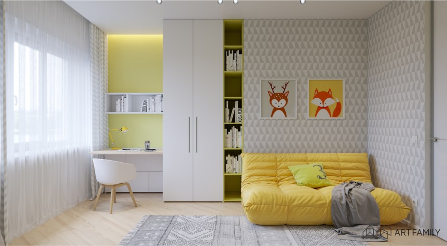 Желтый диван в детской комнате