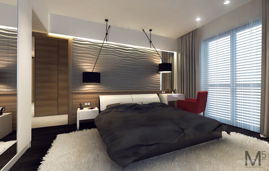 Спальня в стиле Минимализм с 3д панелями