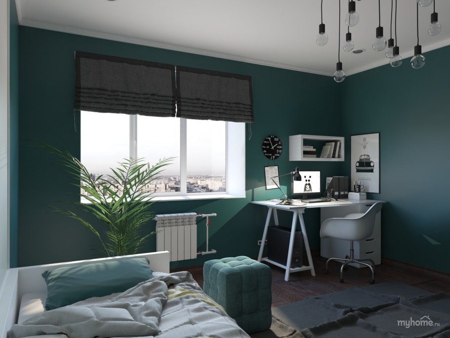 Темно зеленый в комнате подростка