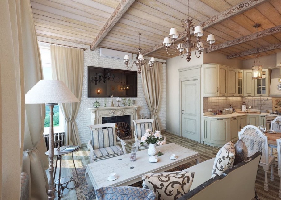 Гостиная в стиле Прованс в загородном доме