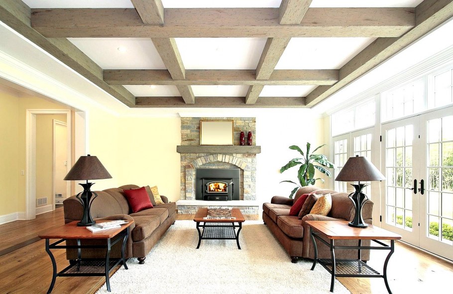 Кессонные потолки из дерева в интерьере