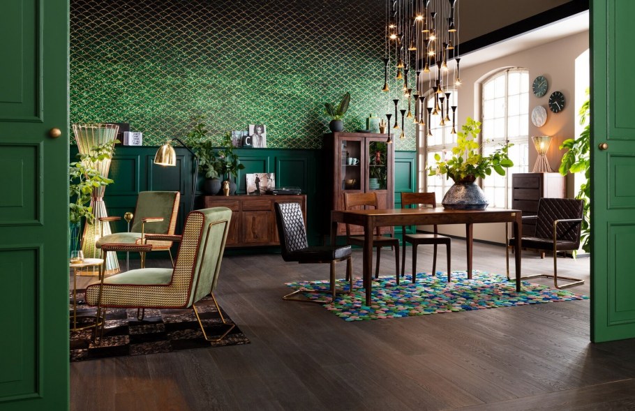 Темно зеленая мебель в интерьере