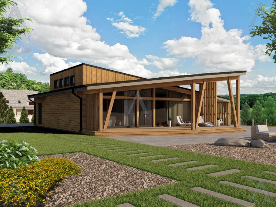 Одноэтажное здание с односкатной крышей