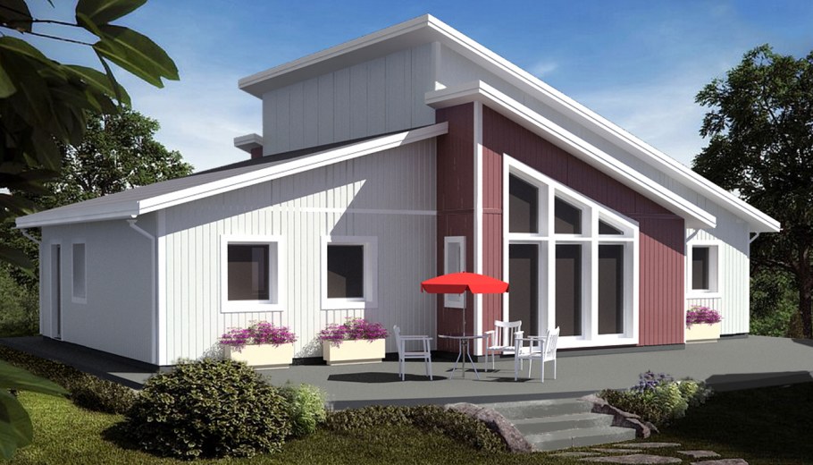 Проекты одноэтажных домов с односкатной крышей