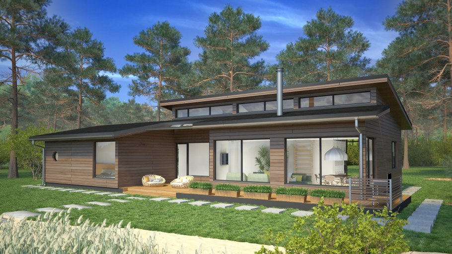 Дом с односкатной крышей Скандинавия