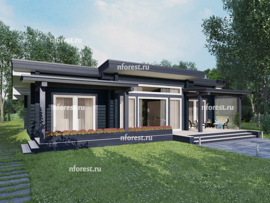 Одноэтажный дом 120 кв с односкатной крышей