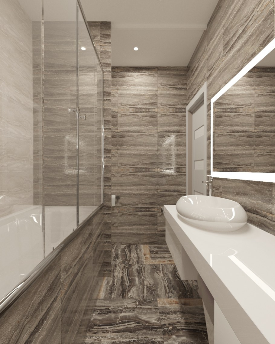 Интерьер ванных комнат совмещенных с туалетом с отделкой кафелем