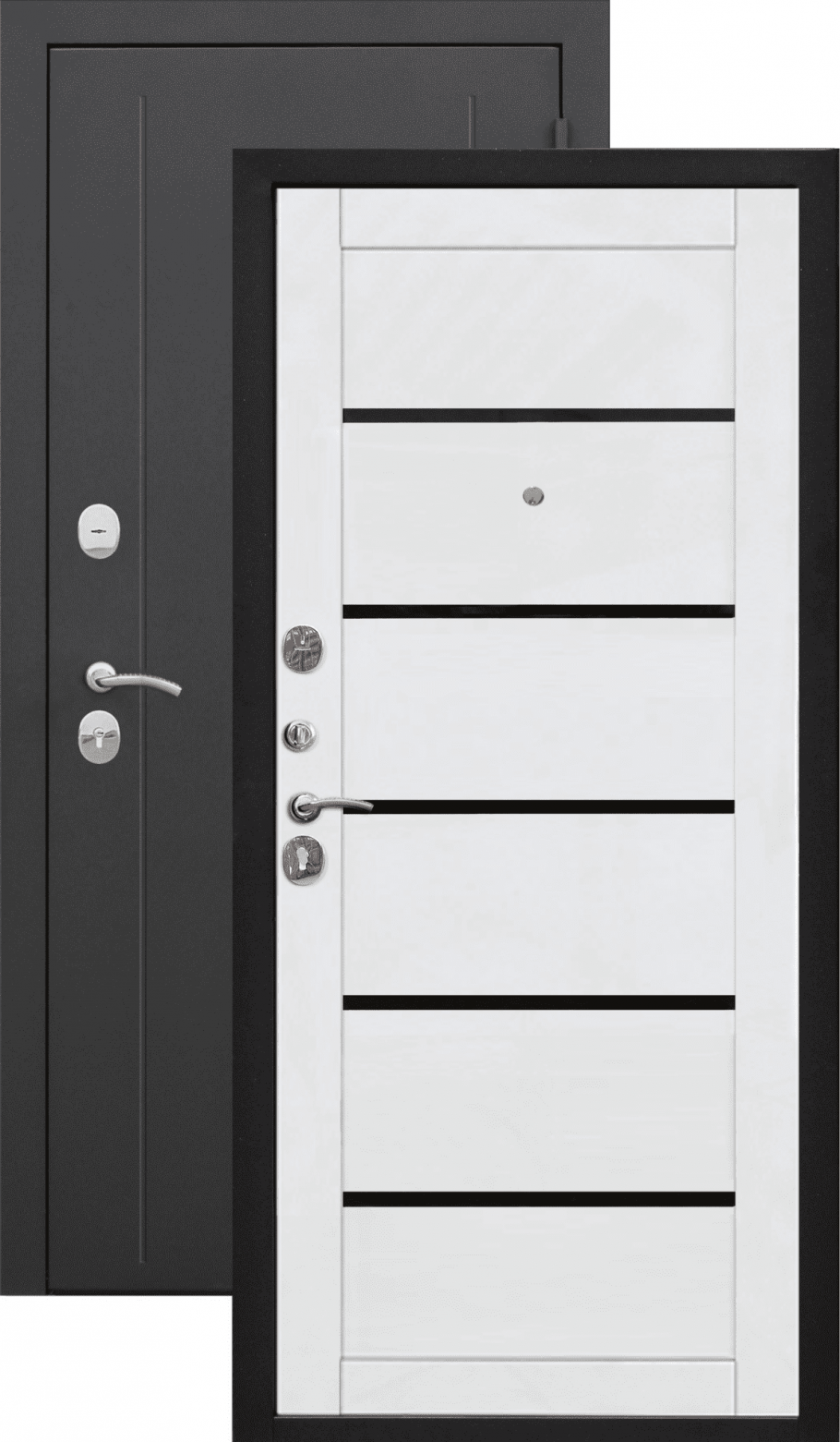 Белые двери с черными ручками