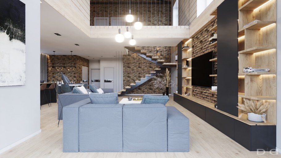 Гостиная со вторым светом лофт