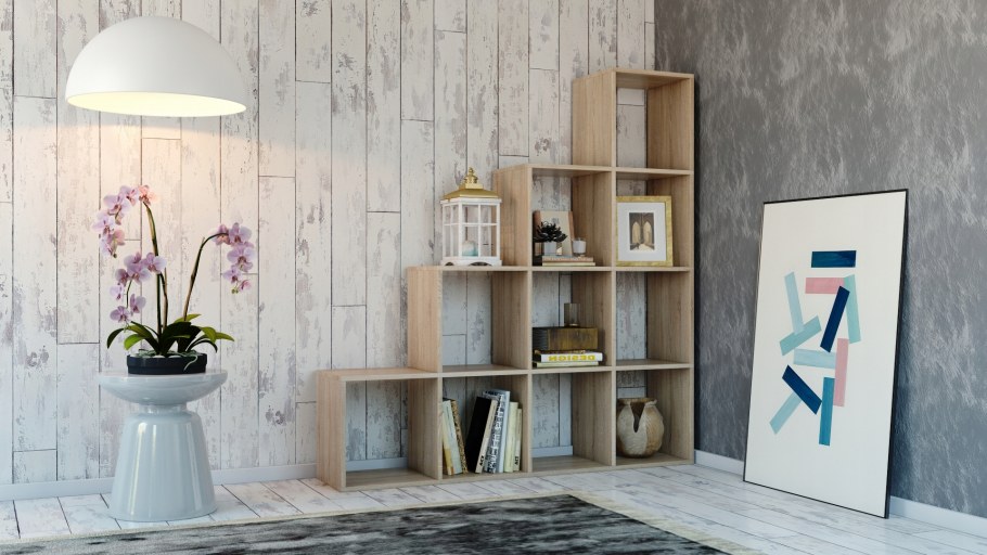 Стеллаж ступенчатый в интерьере