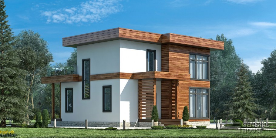 Комбинированный дом с плоской крышей
