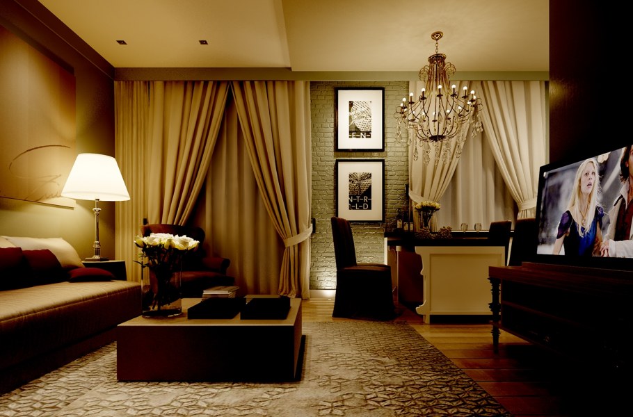 Вечерний интерьер гостиной