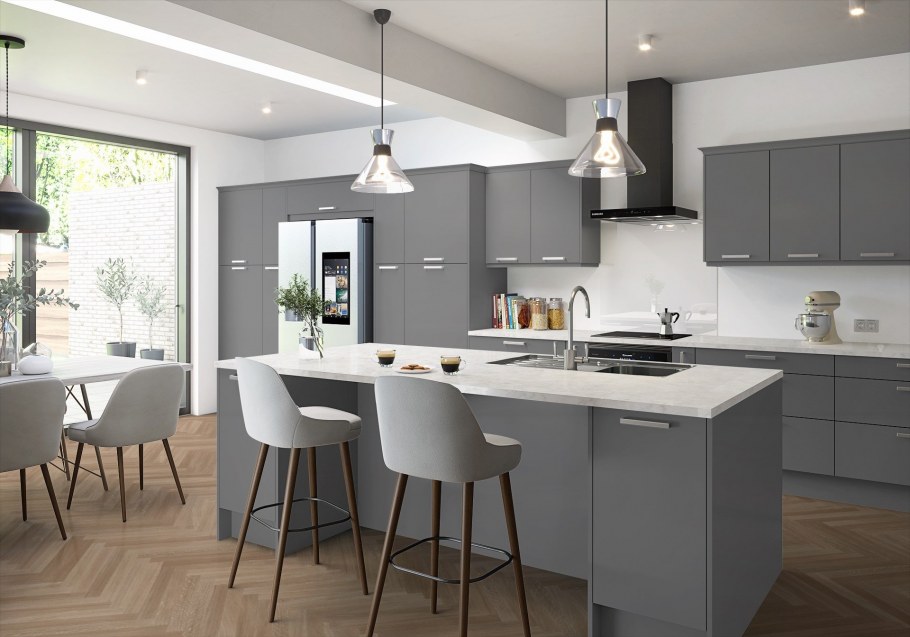 Стильная серая кухня большая