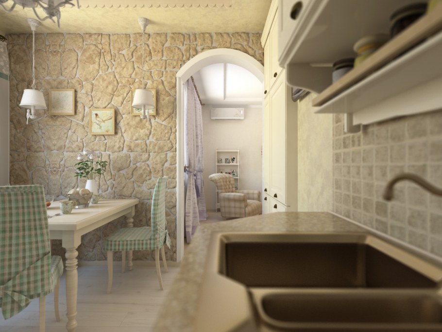 Штукатурка в кухне в стиле Прованс