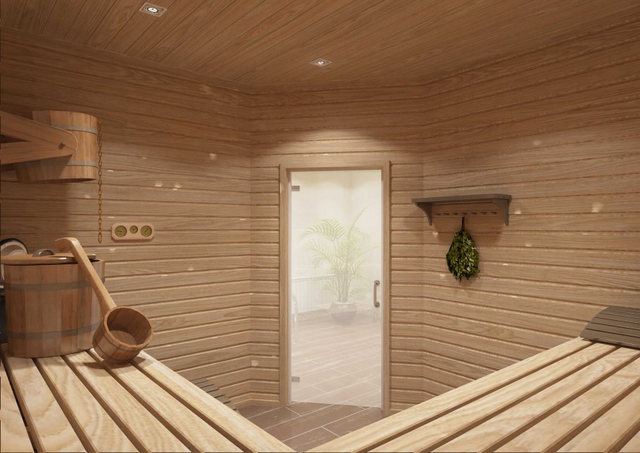 Интерьер бани из бревна