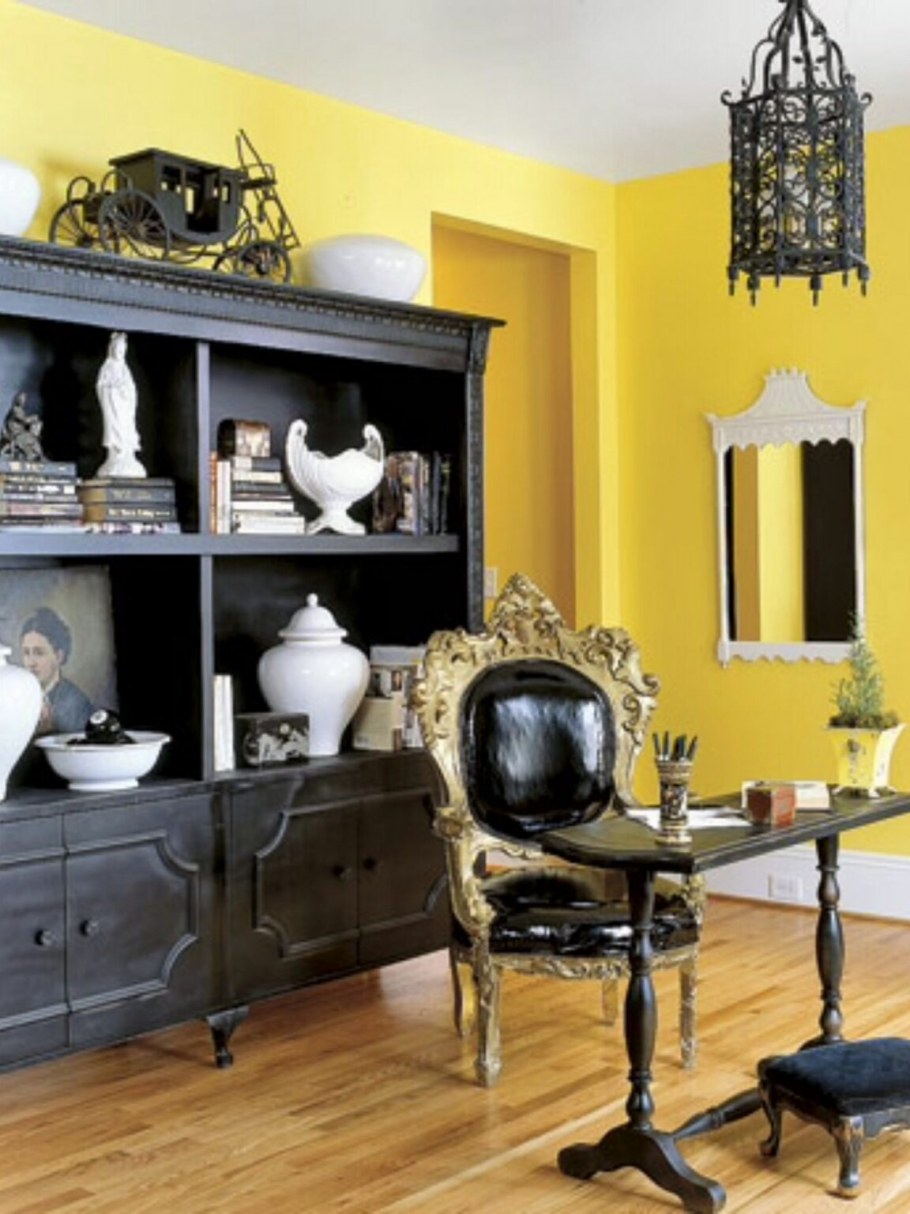 Черно желтые стены в интерьере