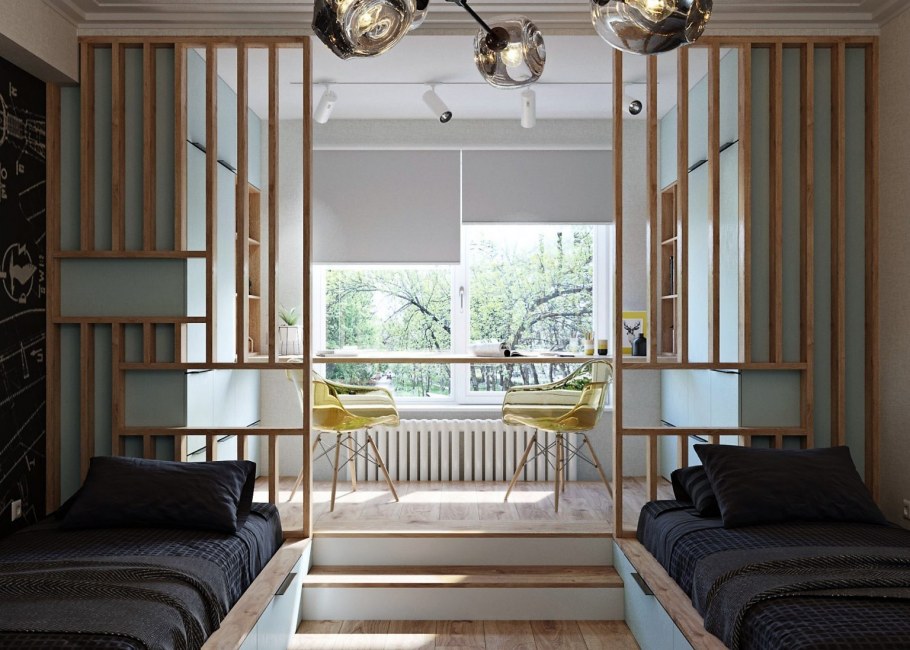 Зонирование детской комнаты для двоих детей