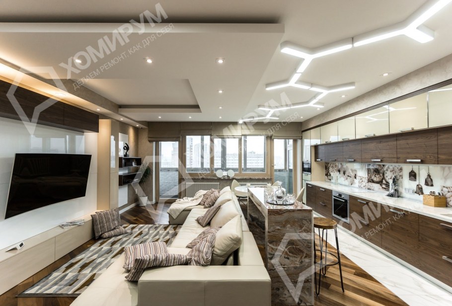 Освещение кухни студии