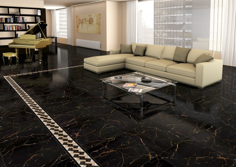 Черный мраморный пол