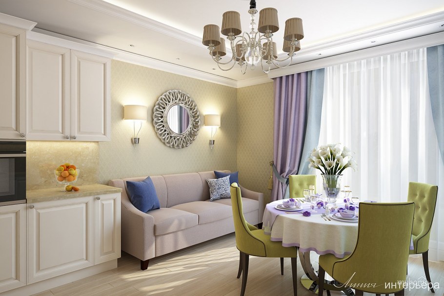 Неоклассика кухня гостиная 20 м