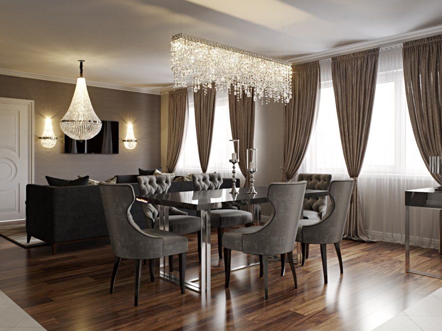 Кухня гостиная арт деко с зеленым