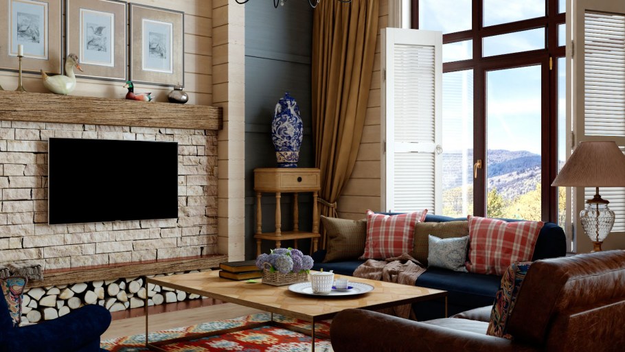 Телевизор в интерьере Кантри