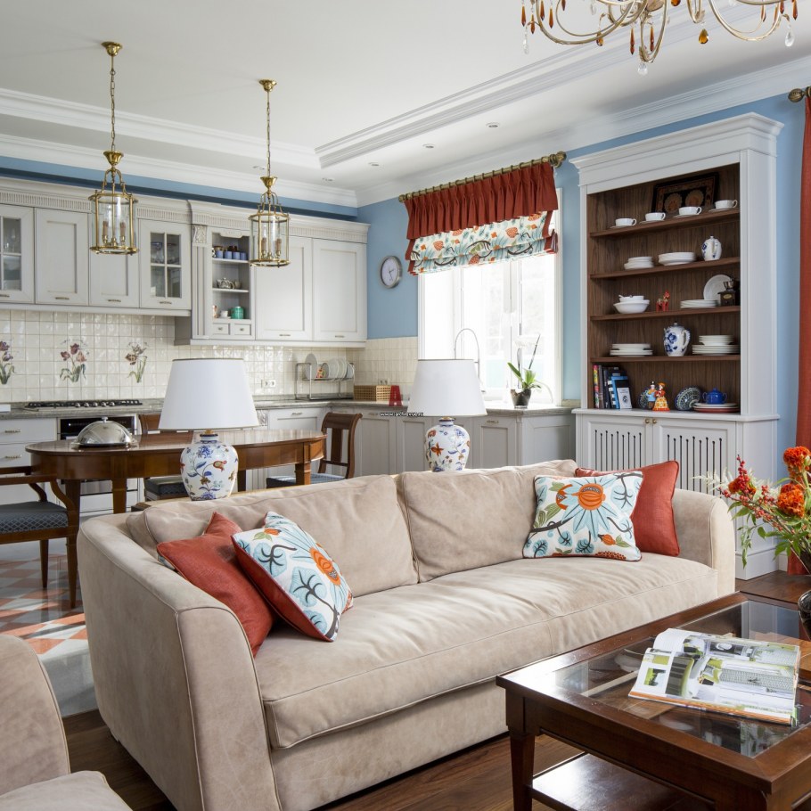 Кухня-гостиная в стиле Кантри