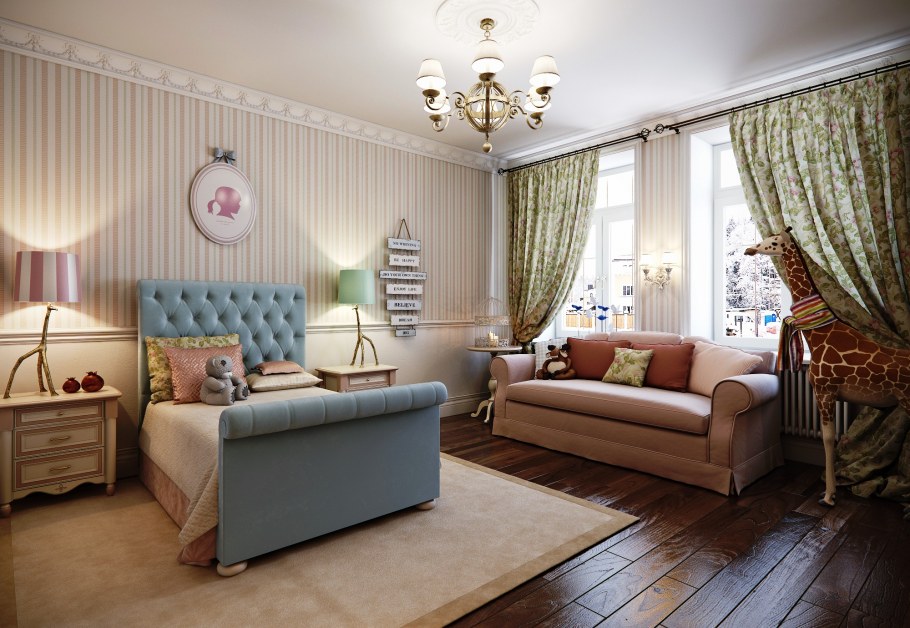 Комната в классическом стиле с диваном