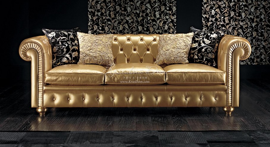 Диван кожа золото