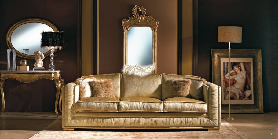 Золотой велюровый диван