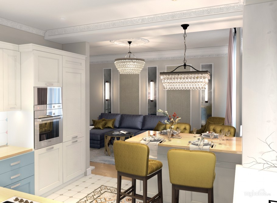 Кухня гостиная в сталинке