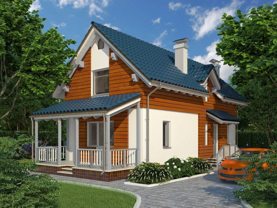 Небольшой дом с мансардой и террасой
