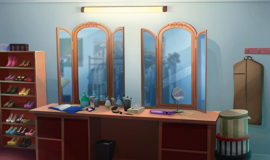 Аниме комната с зеркалом без людей