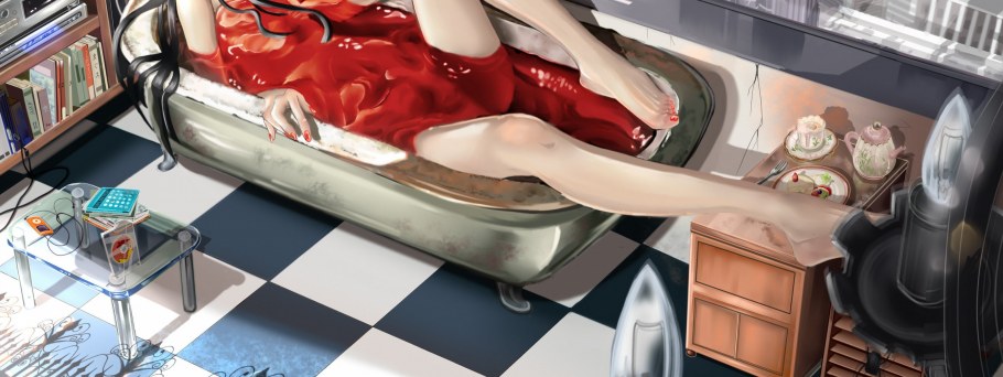 Аниме девушка в ванной комнате