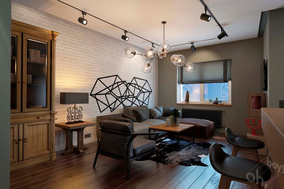 Гостиная в стиле лофт